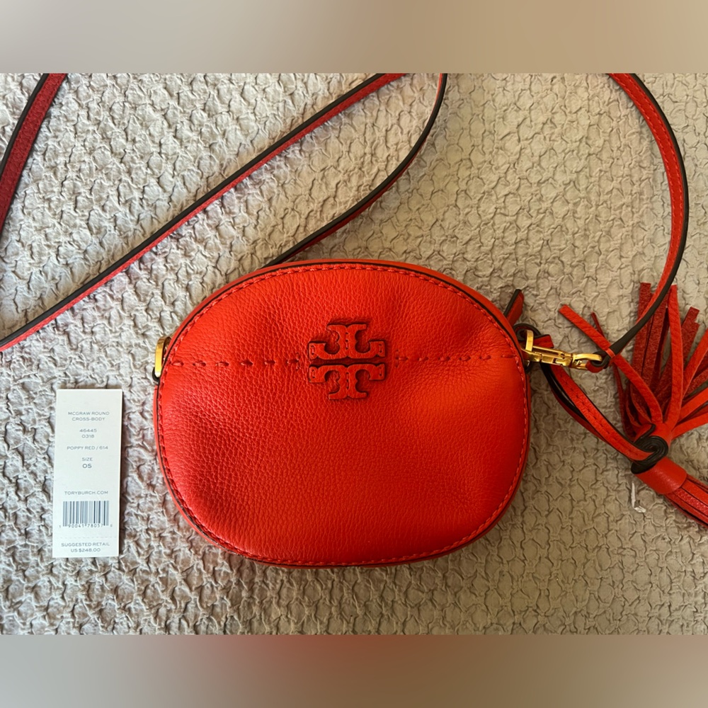 TORY BURCH mini McGraw Round Crossbody Bag Red